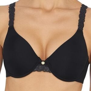 NEW Natori Pure Luxe Seamless Underwire Bra 36D Black Lace Trim Molded Cups
